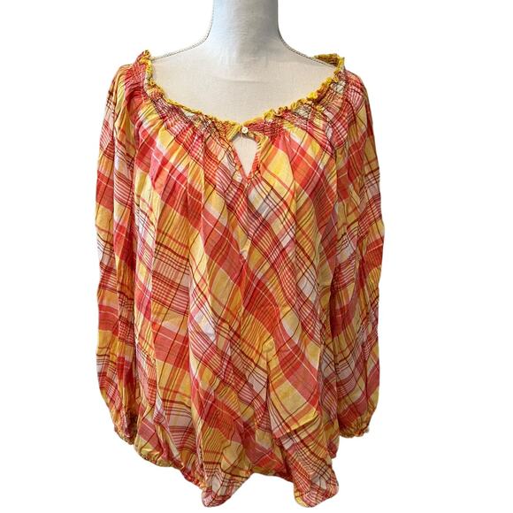 Lane Bryant Madras plaid lightweight flowing top Plus Size - Picture 1 of 6